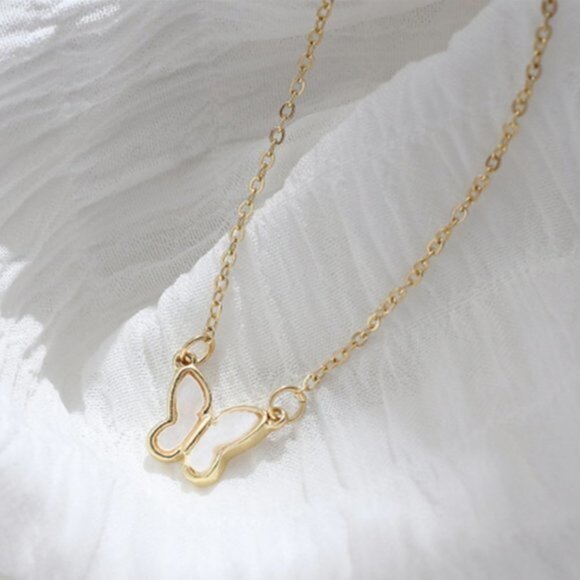 4/$25 All A Flutter Mother of Pearl Butterfly Necklace - Picture 1 of 6